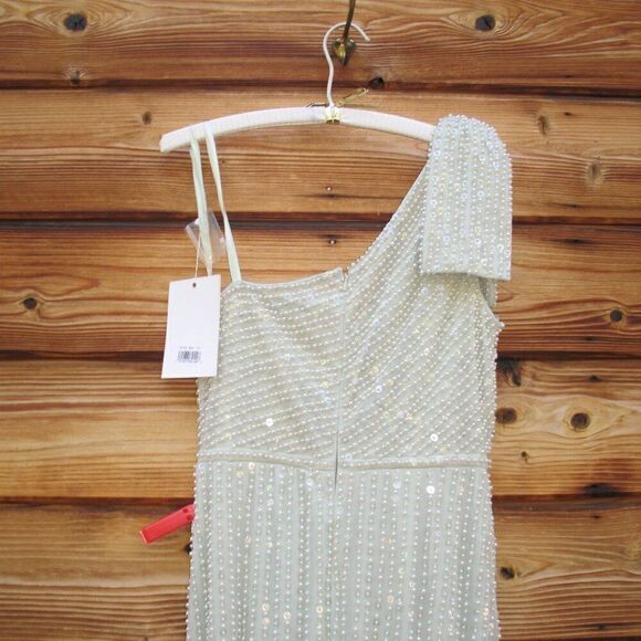 Mac Duggal 93735 Womens Green PEARL EMBELLISHED SOFT TIE ONE SHOULDER GOWN - Picture 12 of 16